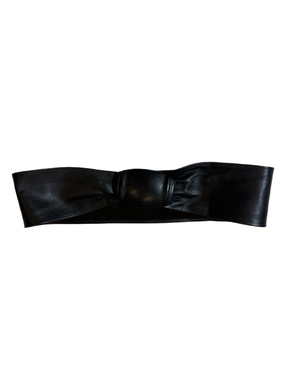 Vintage St John Black Leather Bow Waist Belt Designer Cinch Belt